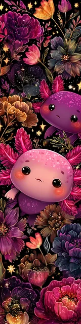Free kawaii axolotl bookmark featuring a bold pink and magenta kawaii axolotl